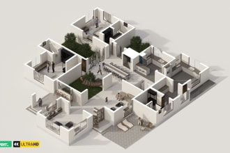 do high quality 3d interior and exterior floorplan rendering