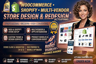 design a wordpress ecommerce, multivendor and shopify store