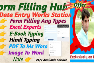 do data entry works and form filling excel formula expert