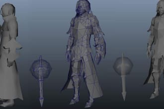 do low poly game character and hard surface