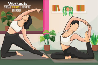 draw exercise sports fitness workout and yoga illustrations