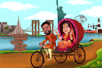 draw funny couple caricature from your photo