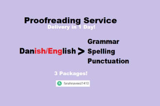 proofread english and danish, website and documents