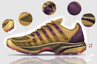 design professional sneaker concepts with detailed digital sketches