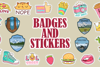 design logo, sticker, badge, patch, label and banner