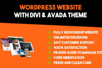 develop a wordpress website with avada, elementor and divi
