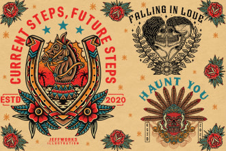 make old school traditional tattoo for vintage tshirt design