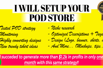 assist you and set up redbubble, teespring, etsy print on demand t shirt store