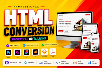 convert figma to html, ai to html, xd to html responsive bootstrap or tailwind