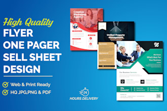 design one pager, business flyer, sell sheet, sales flyer
