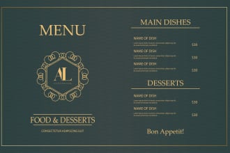 创建一个有吸引力的餐厅菜单，食物菜单设计
