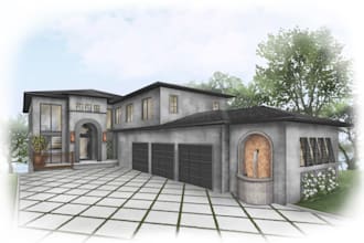 do architectural sketch rendering exterior interior concept