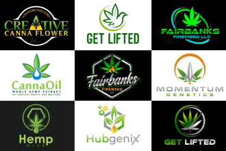 make unique cannabis weed natural hemp cbd oil and medical logo