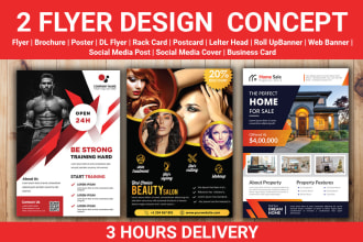 flyer design, bifold brochure, postcard, leaflet, trifold, catalog in 3 hours
