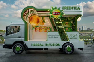 kiosk, booth exhibition stands and truck in 3d design
