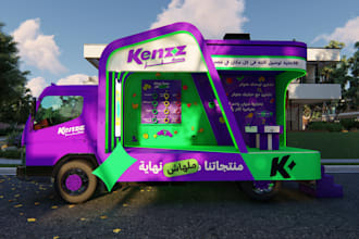 kiosk, booth exhibition stands and truck in 3d design