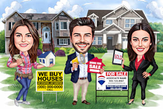 make a real estate caricature, realtor, broker, or business
