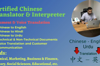 chinese to english, urdu, and hindi translator  interpreter