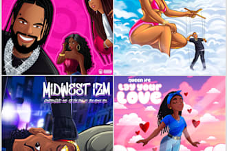 design your music album or single cover in cartoon art style