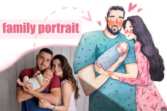 illustrate cute couple or family portrait