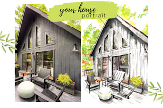 hand paint a watercolor house portrait