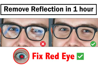 remove reflection glare from glasses, fix red eye flash