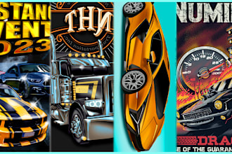 draw custom, graphic automotive tshirt design