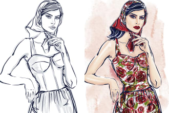 draw fashion illustration, sketch, portrait, editorial