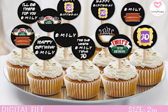 design cupcake toppers with the theme of friends