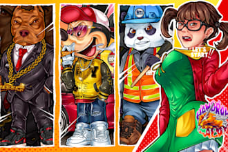 do unique caricature mascot and cartoon character