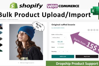 import bulk product into shopify, woocommerce from CSV or excel