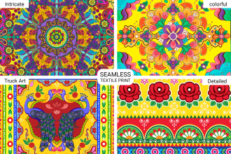 create vibrant truck art and psychedelic art illustrations