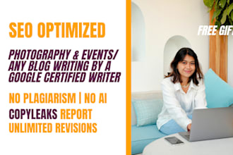 write SEO photography and event related articles for blogs