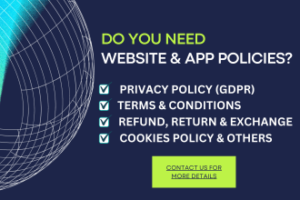 write gdpr, privacy, refund, terms and website policies