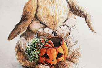 draw cute or chibi illustration with watercolour
