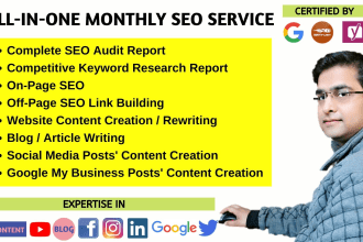 provide complete monthly SEO service for higher google rankings