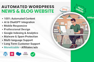 create wordpress auto blog or automated news website, autoblog