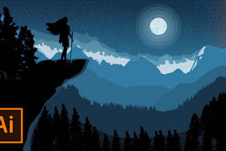 draw a flat design landscape background illustration