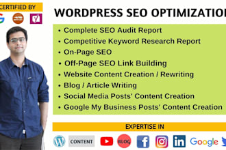 provide wordpress SEO optimization for on page and off page issues