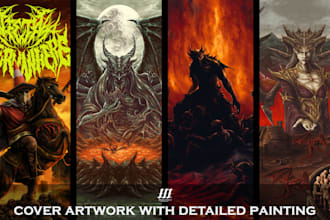 draw detailed dark art for metal band album cover and t shirt artwork
