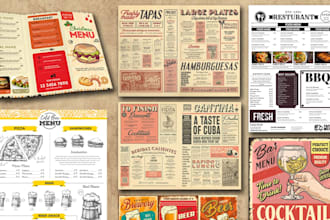 design a vintage, retro, or newspaper restaurant digital food menu