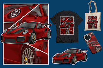 design car vector or automotive illustration for merchandise