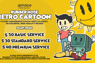 create retro rubber hose style cartoon mascot characters