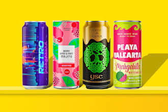 design pixel perfect energy drink  can and bottle label with mock up