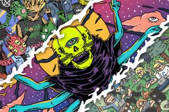 illustrate psychedelic, trippy, stoner, monsters, creepy, lowbrow art