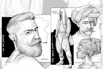 create unique line art illustrations in sketch style
