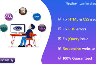 fix wordpress issues, php, css errors and customize wp theme