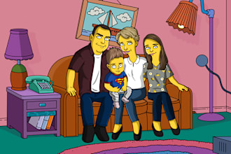 draw yellow cartoon caricature family portrait illustration