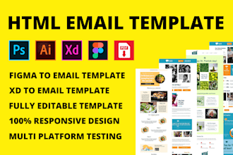 design responsive html email template, psd, ai, xd, figma to html email template