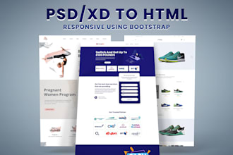convert psd to html or xd to html with bootstrap 4